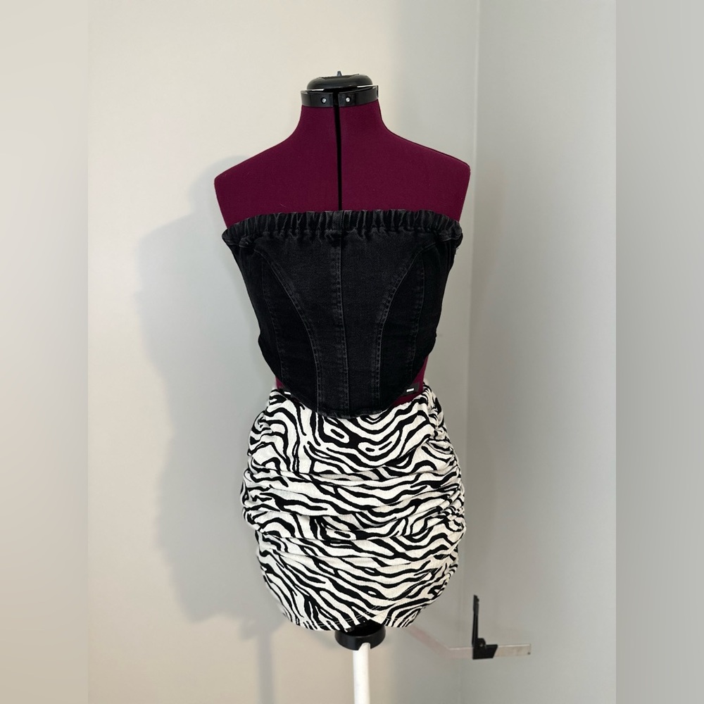 ASYOU denim color block corset in black